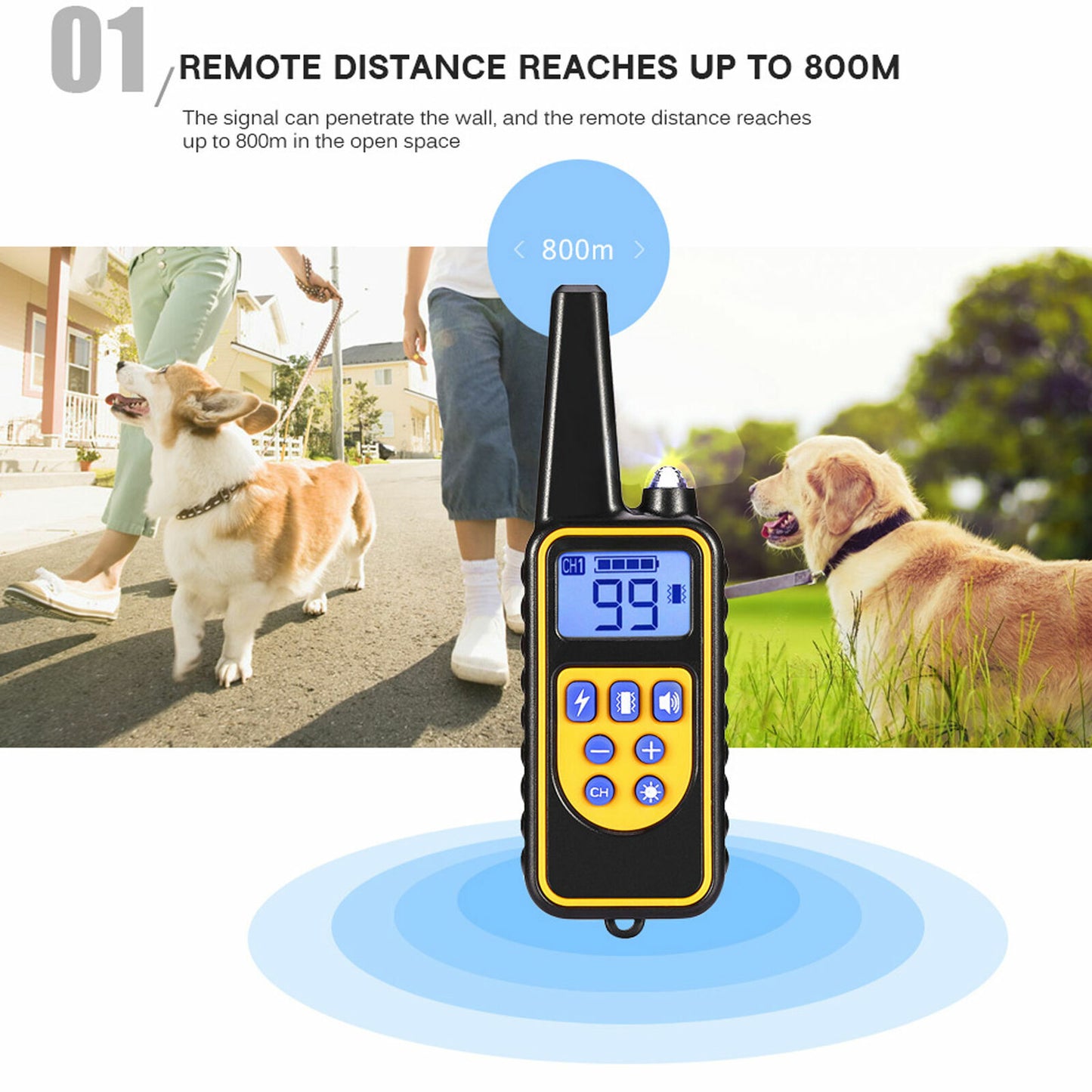 2 Collar Set 2600 FT Remote Dog Shock Training Rechargeable Waterproof LCD Pet