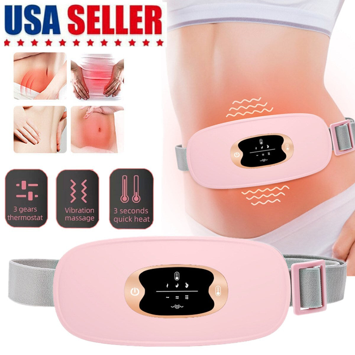Electric Heating Menstrual Vibration Pad Belt for Period Pain Relief Cramps US