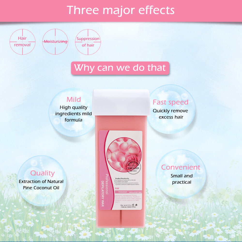 Roll on Depilatory Wax Hot Wax Warmer Heater Cartridge Hair Removal Waxing Kit