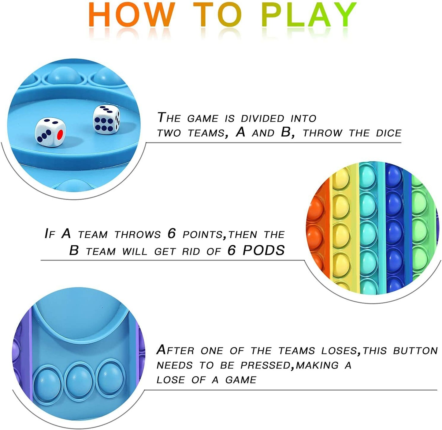 Rainbow Chess Board Toy Big Size Fidget Dice Pop Push It Bubble Sensory Games US