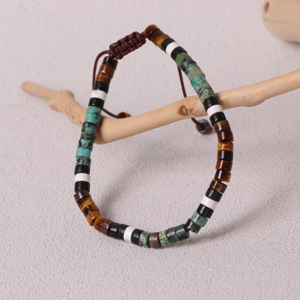 African Turquoise & Tiger Eye Beads Gemstone Healing Dainty Women Men Bracelet