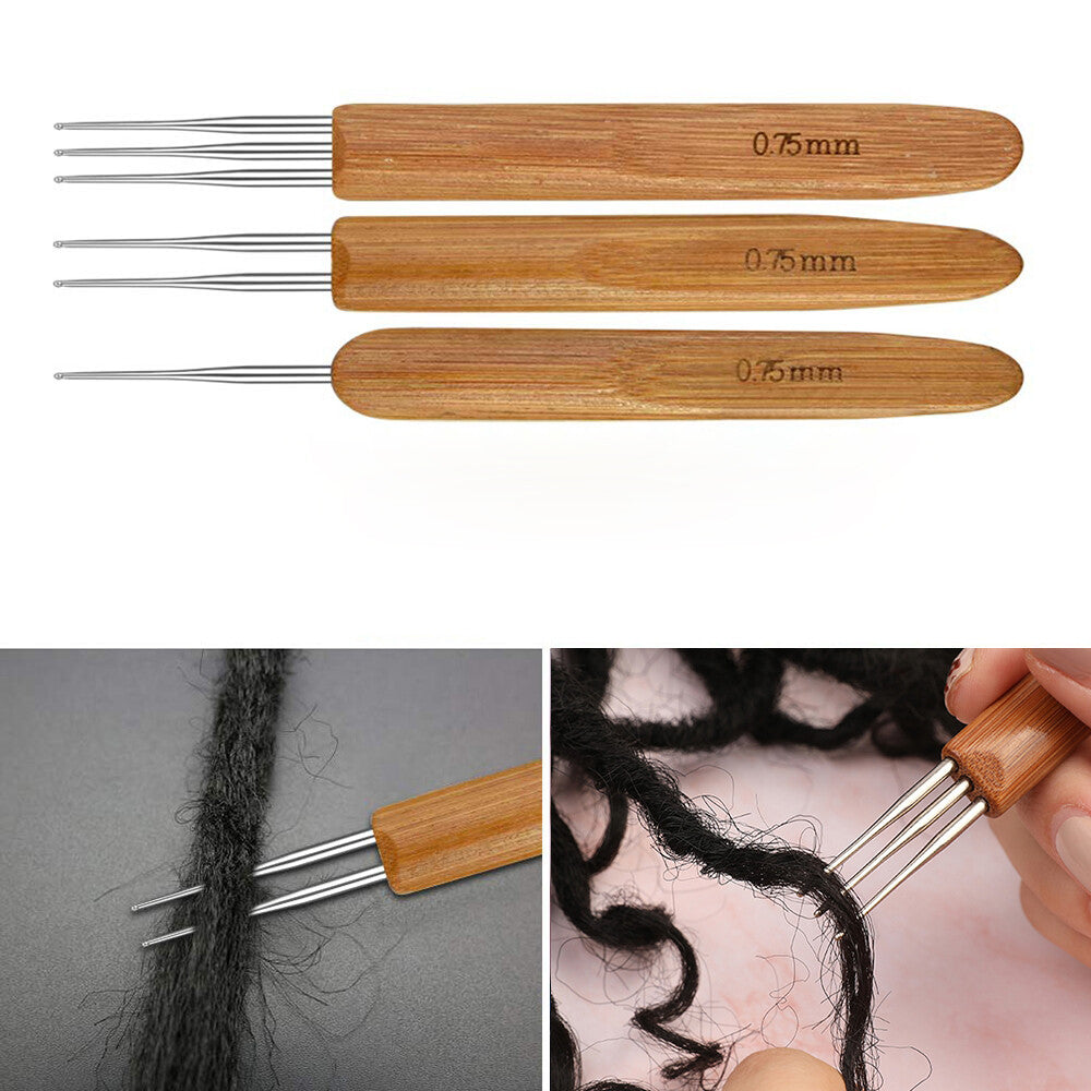 5PCS DIY Crochet Needle Hook Bamboo Handle Dread Knit Hair Making Braiding Tool