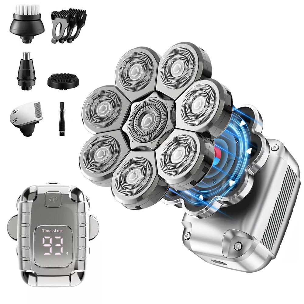 8D 5In1 Rotary Shaver Cordless Hair Trimmer Bald Head Razor Electric Men Wet Dry