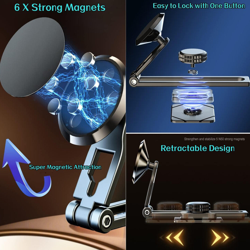 360° Rotation Magnetic Phone Holder Foldable Car Mount Stand Dashboard Universal