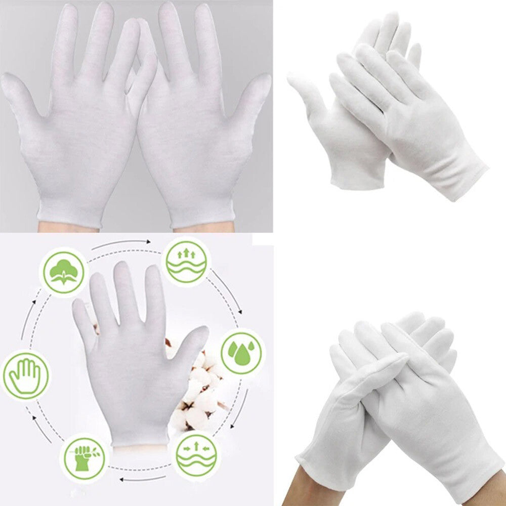 12 Pairs (24 PCS) White Soft Cotton Work Gloves Jewelry Coin Silver Inspection