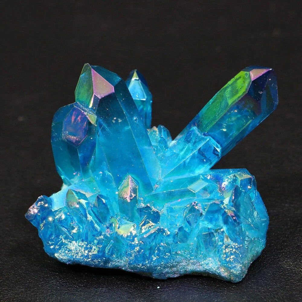 80-100G Titanium Aura Blue Crystal Rock Rainbow Healing Cluster Geode Decor Gift