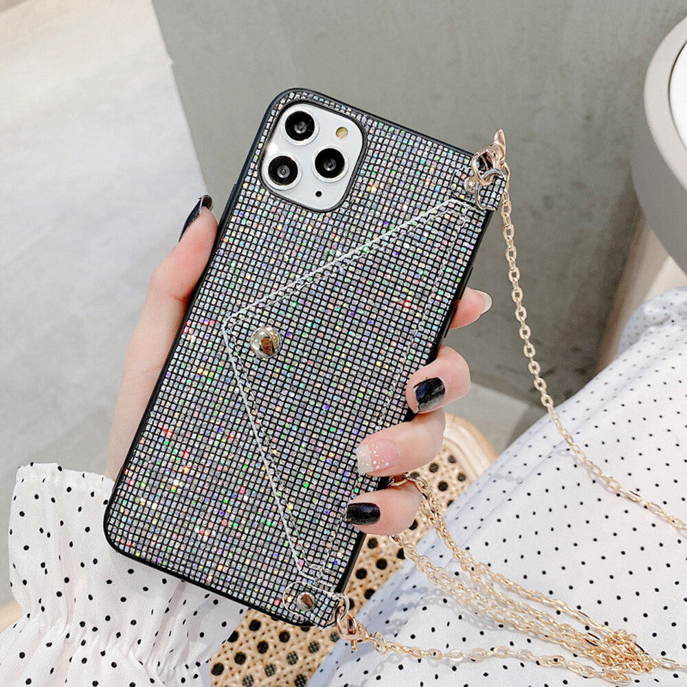 Bling Glitter Card Pocket Case Cover for Iphone 13 12 11 XS Max XR X & Strap US