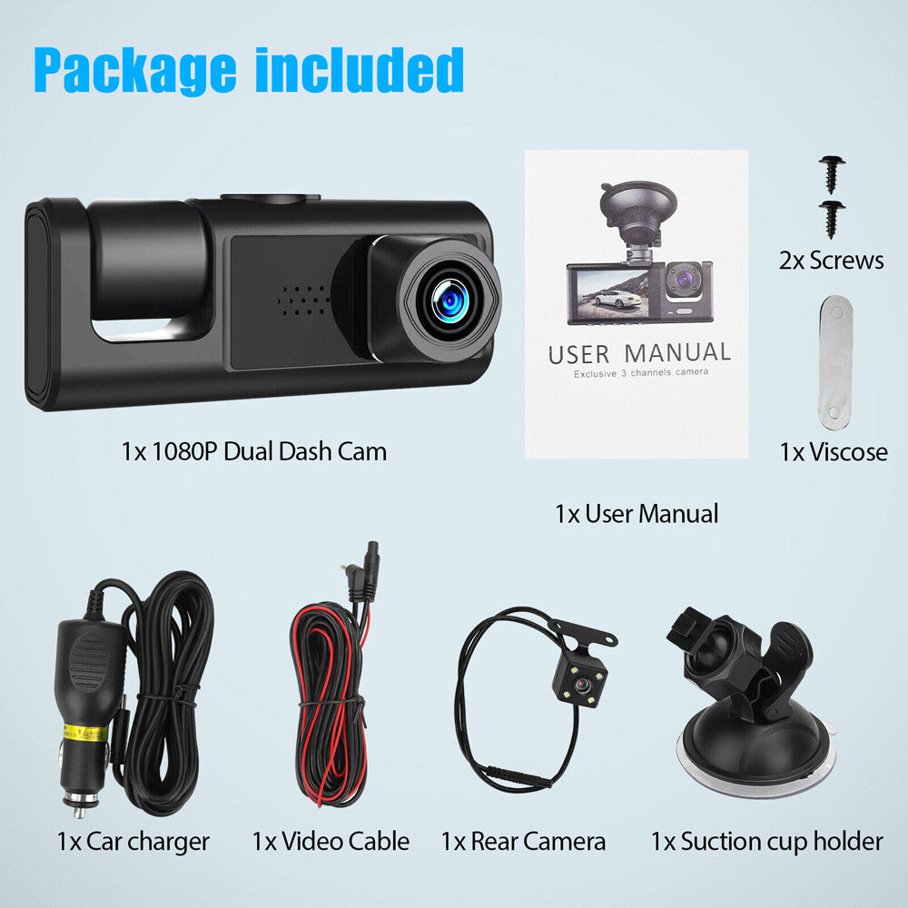 HD 1080P Car Dual Lens Dash Cam Front Rear inside Video Recorder Camera G-Sensor