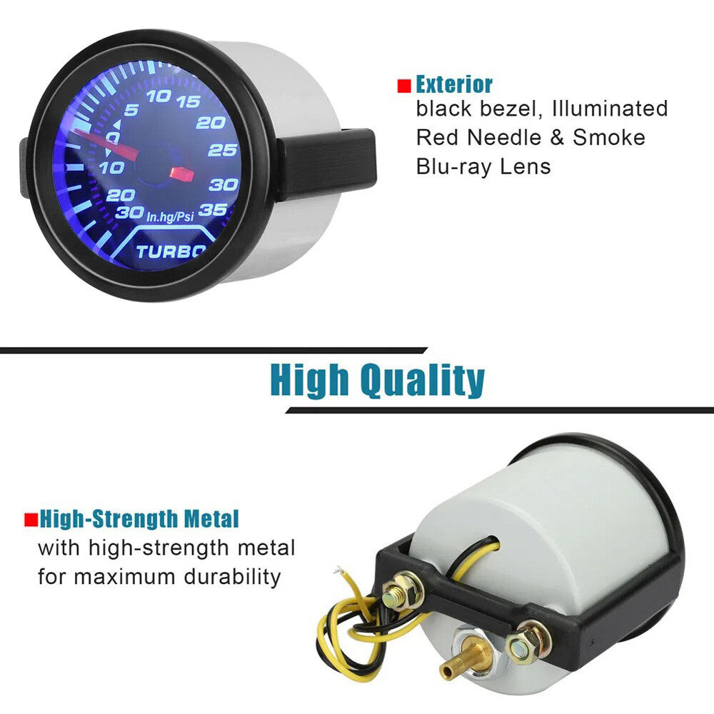 Digital Boost Gauge Universal 2" 52Mm 0-35 PSI Pressure Turbo Meter Smoked Face