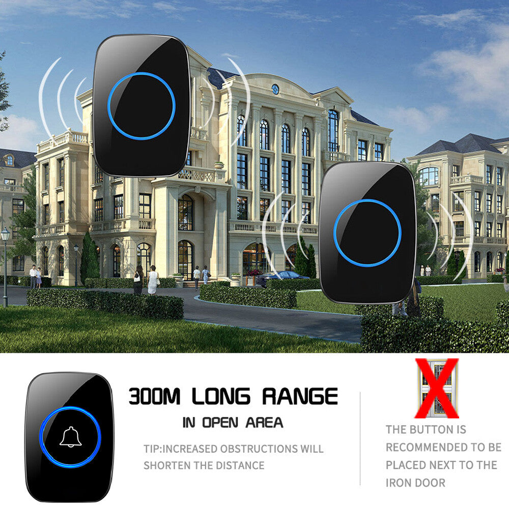 1000FT Wireless Doorbell Waterproof 2 Plugin Receiver Adjustable Volume 38 Chime