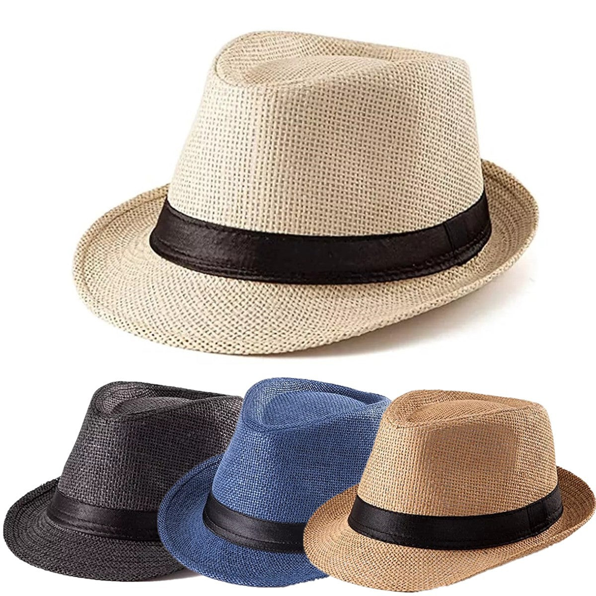 Unisex Straw Panama Hat Summer Beach Sun Short Brim Fedora Trilby Cuban Cap US