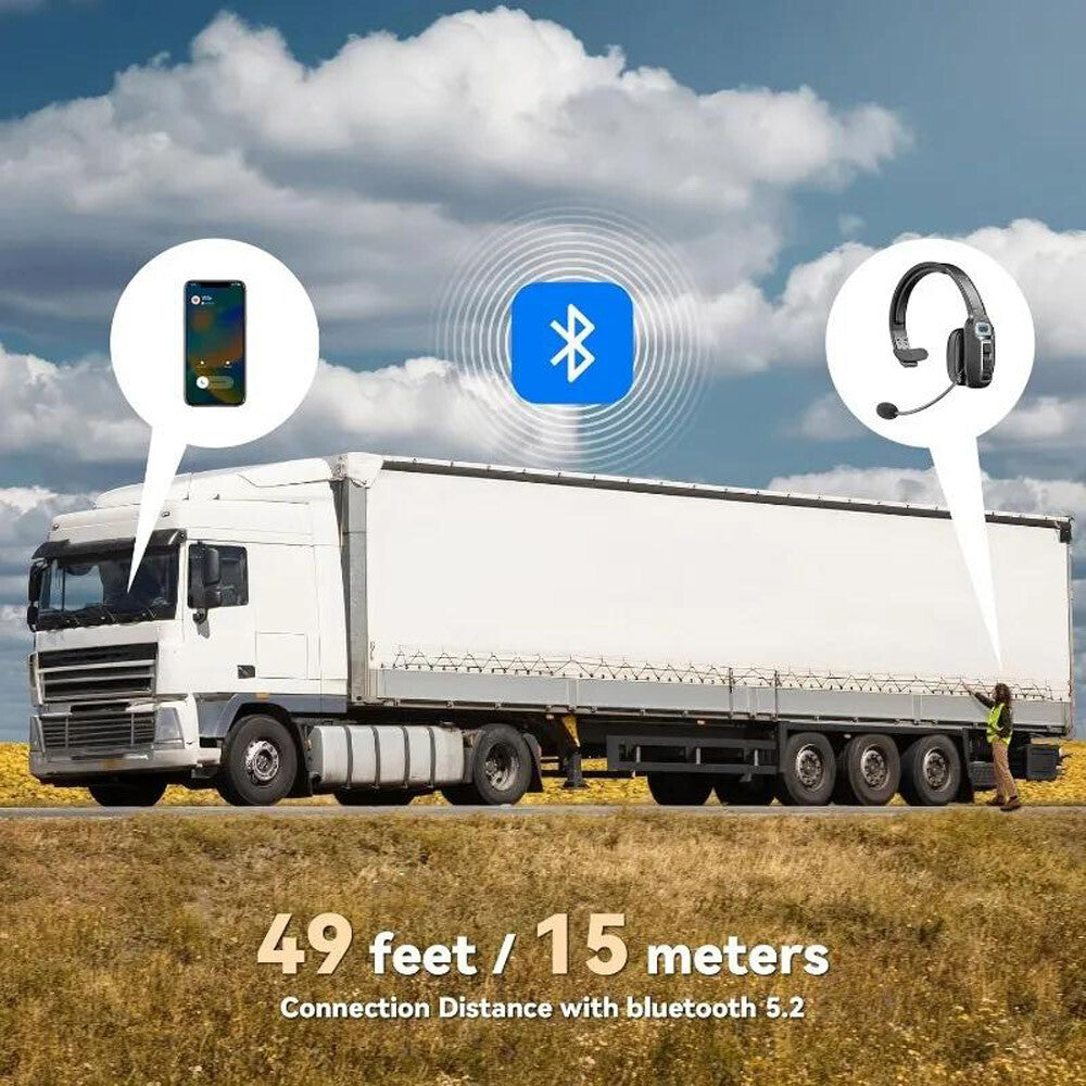 AI Trucker Headset Wireless Bluetooth 5.2 Noise Cancelling Mic for Phones PC US