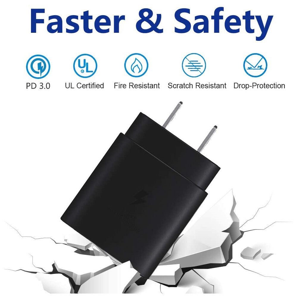 25W Type USB-C Super Fast Wall Charger + 6FT Cable for Samsung Galaxy S20 S21 5G
