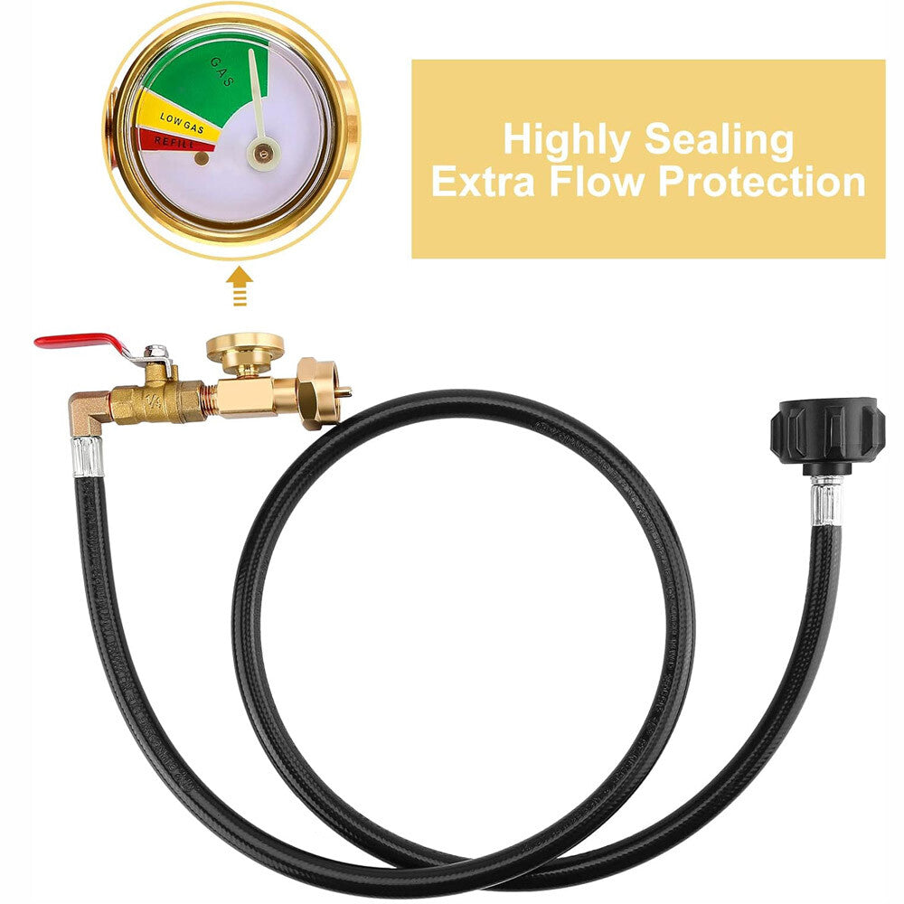 1LB to 20LB Propane Refill Adapter Extension Hose with Gauge On-Off Control 40''