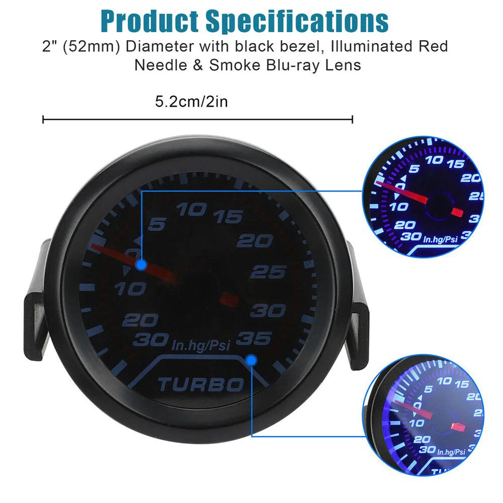 Digital Boost Gauge Universal 2" 52Mm 0-35 PSI Pressure Turbo Meter Smoked Face