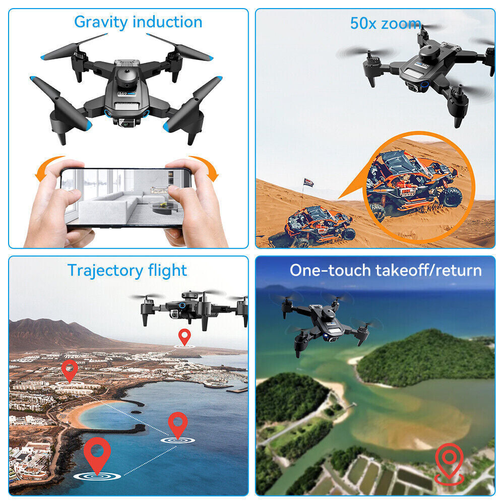 RC Drone Quadcopter 8K HD Dual Camera GPS Wifi FPV Foldable + 3 Batteries 2023