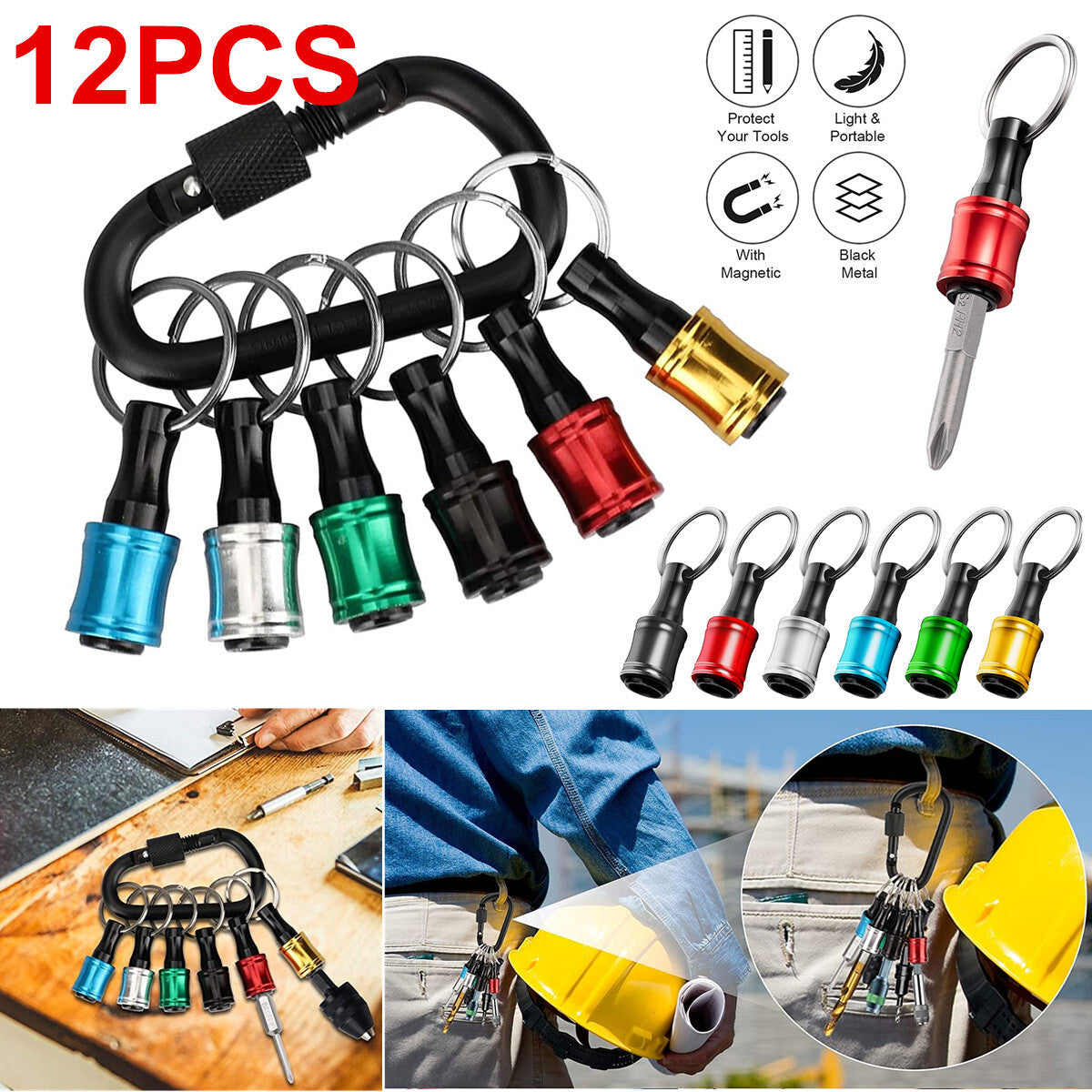 12PCS Keychain 1/4" Hex Shank Quick Release Screwdriver Drill Bit Holder Bit Set