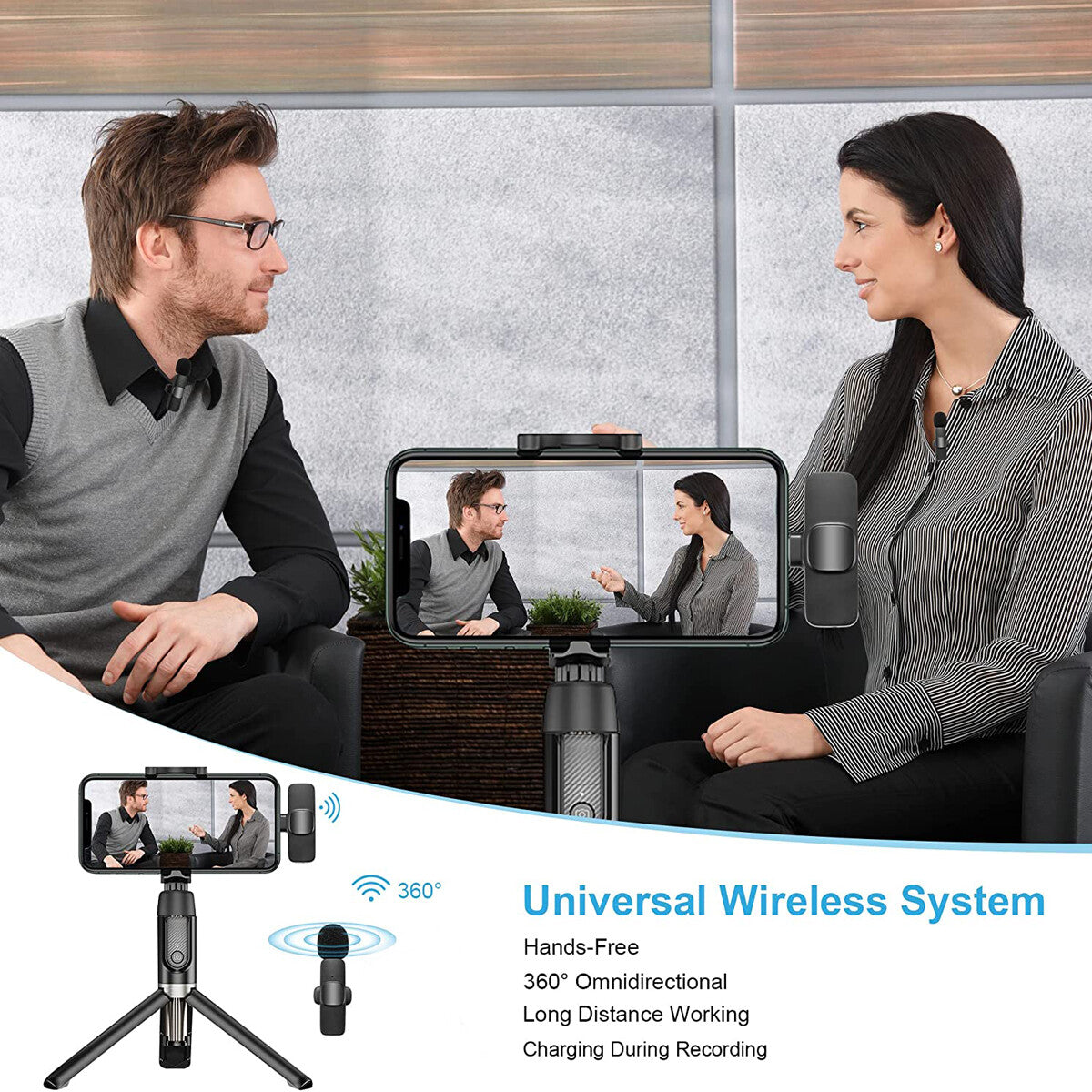 Lavalier Microphone Wireless Audio Video Recording Mini Mic for Android Iphone