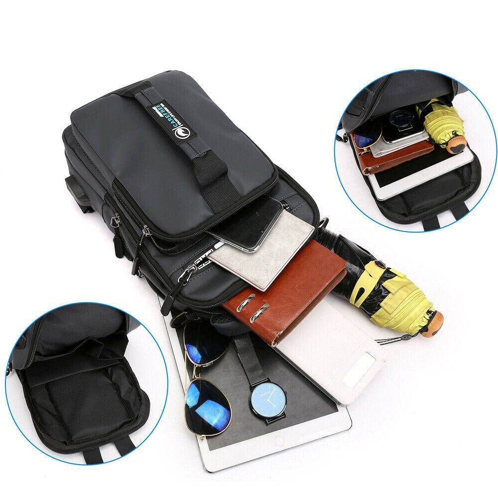 Anti-Theft Men'S Sling Crossbody Bag Chest Shoulder Messenger Backpack USB Port