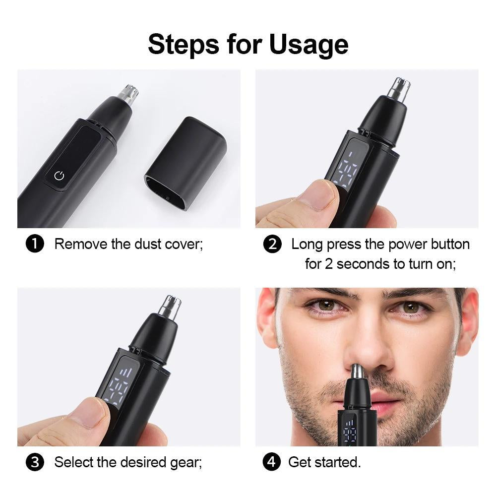 Nose Ear Hair Trimmer W/ LED Display USB Rechargeable Nose Trimmer Rechargeable