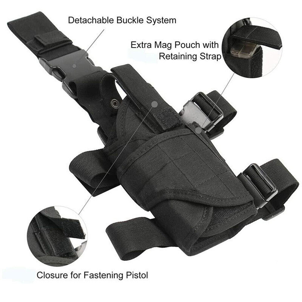 Tactical Holster Adjustable Pistol Gun Drop Leg Thigh Magazine Pouch Right Hand