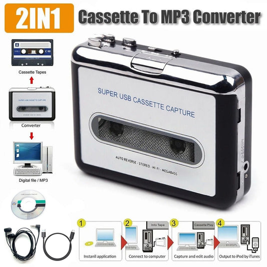 Portable Cassette Player Converter Recorder Convert Tapes to Digital MP3 USB US