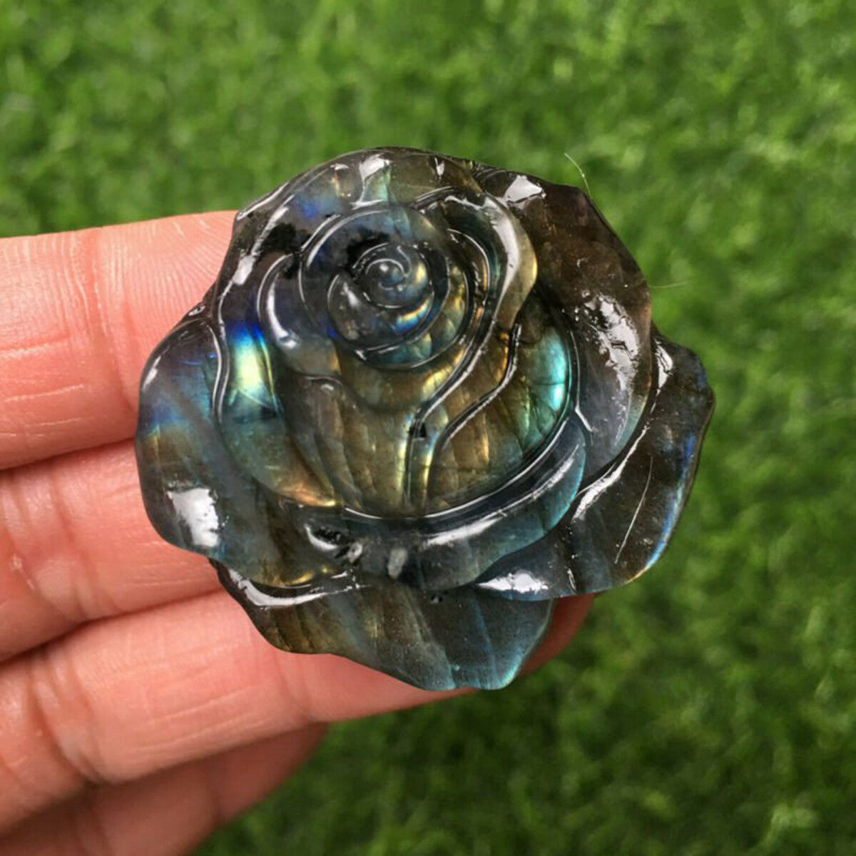 Natural Labradorite Hand Carved the Roses Quartz Crystal Healing US 1 PC