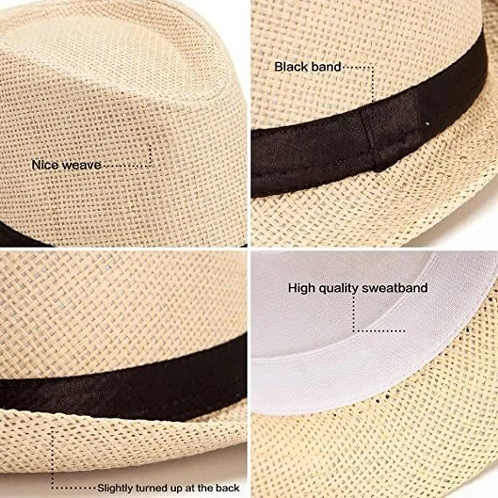 Unisex Straw Panama Hat Summer Beach Sun Short Brim Fedora Trilby Cuban Cap US