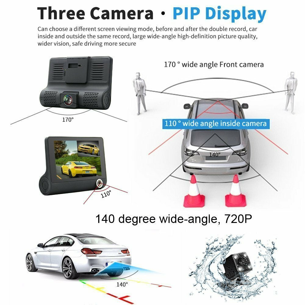 1080P 4" Dual Lens HD Car DVR Rearview Video Dash Cam Recorder Camera G-Sensor