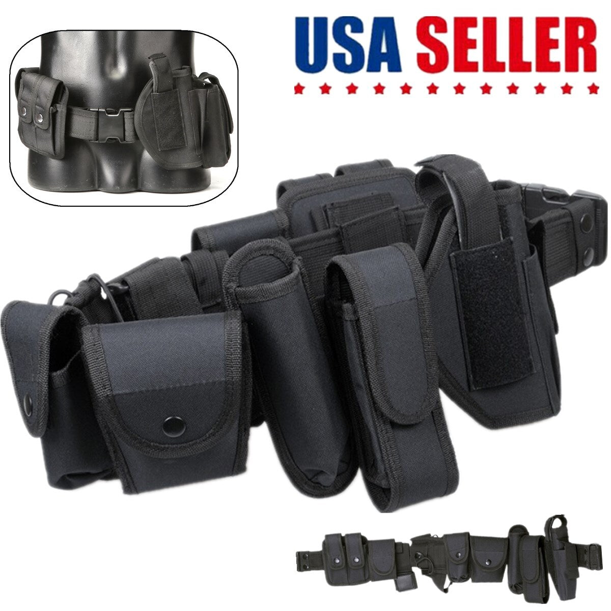Tactical Nylon Police Security Guard Duty Belt Utility Kit System W/ Pouch USA