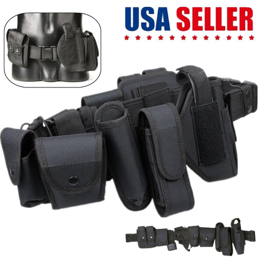 Tactical Nylon Police Security Guard Duty Belt Utility Kit System W/ Pouch USA