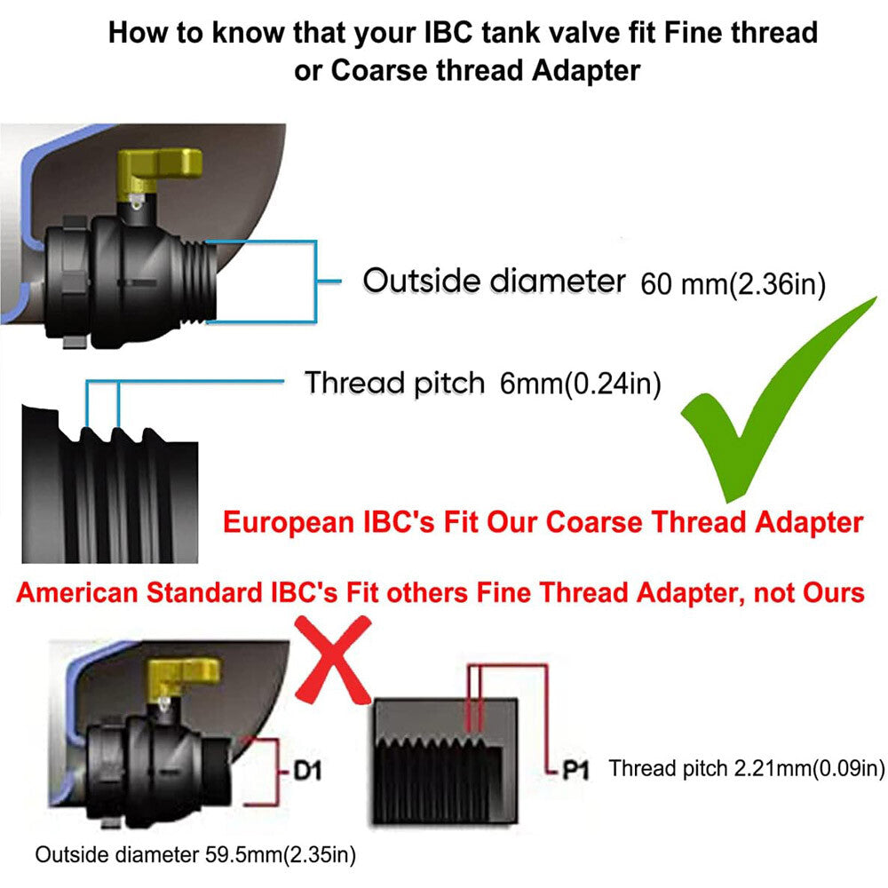 275-330 Gallon IBC Tote Water Tank Adapter 2" Brass Fittings Valve Connector US