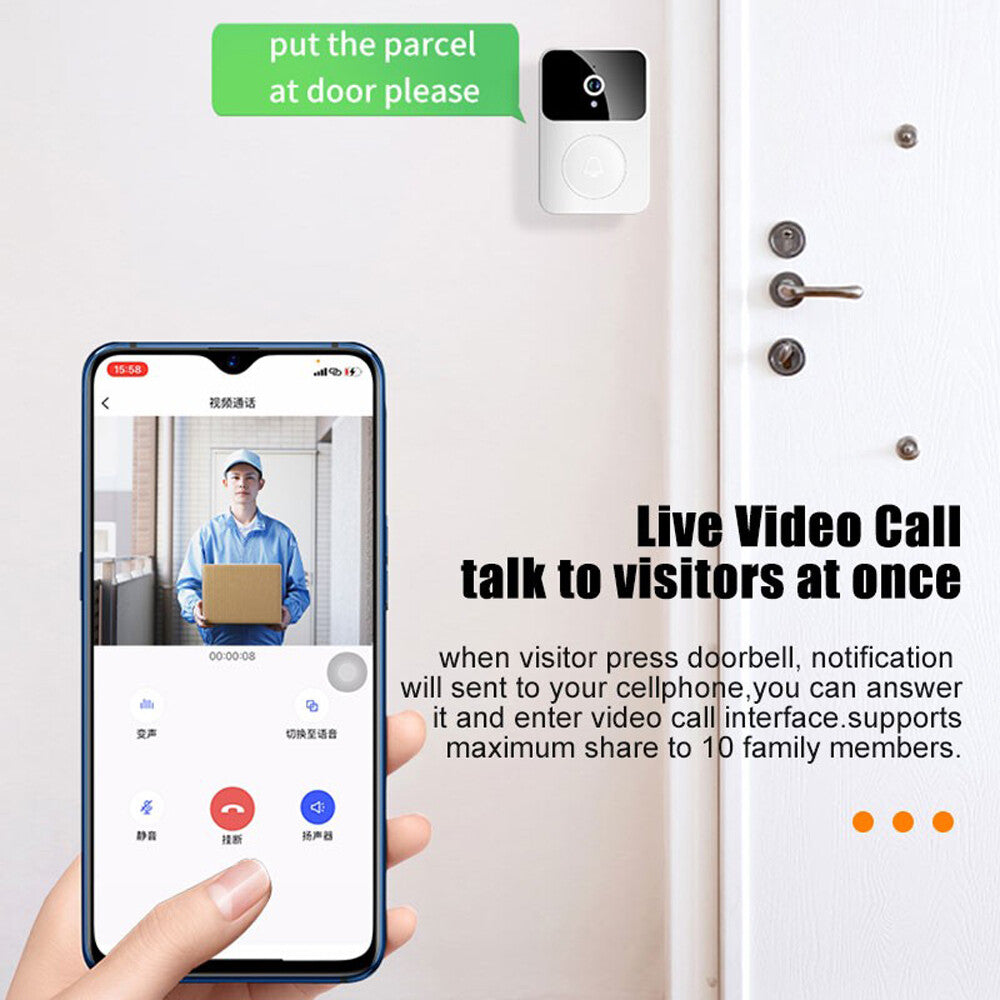 Smart Wireless Wifi Video Doorbell Night Vision Camera Door Bell Ring Intercom