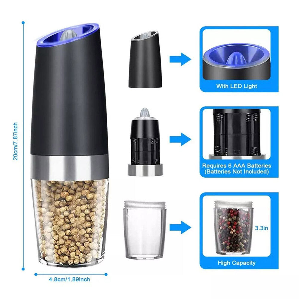Automatic Blue LED Gravity Electric Salt Pepper Grinder Mill Shakers Adjustable