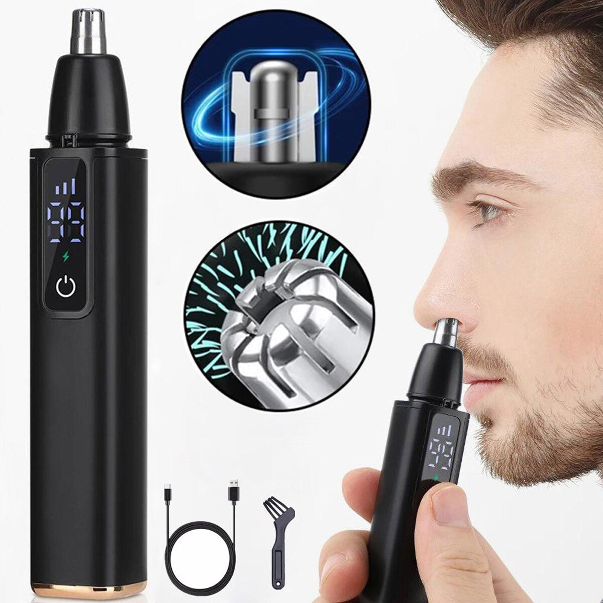 Nose Ear Hair Trimmer W/ LED Display USB Rechargeable Nose Trimmer Rechargeable