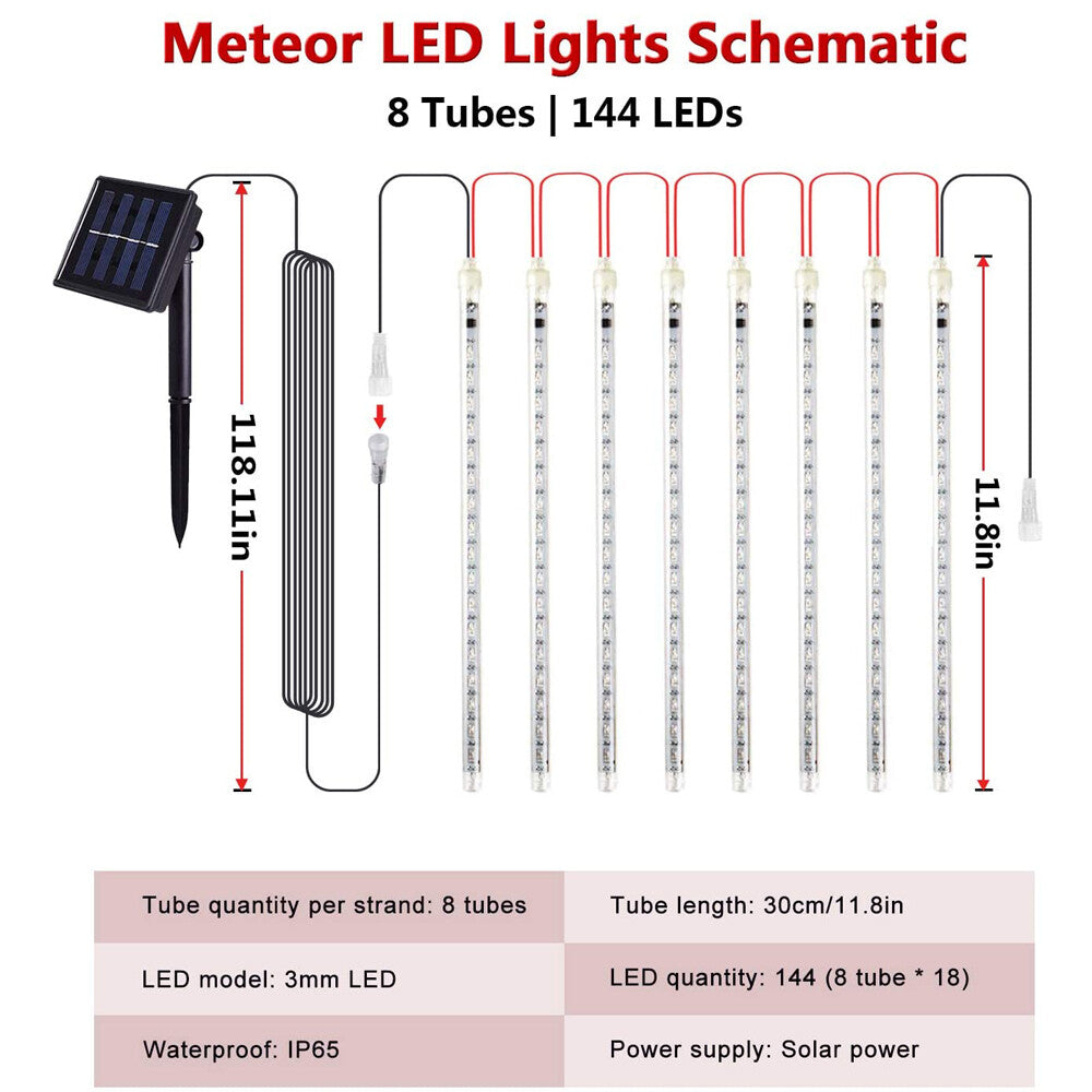 288 LED Solar Lights Meteor Shower Rain Tree String Light Garden Party Outdoor