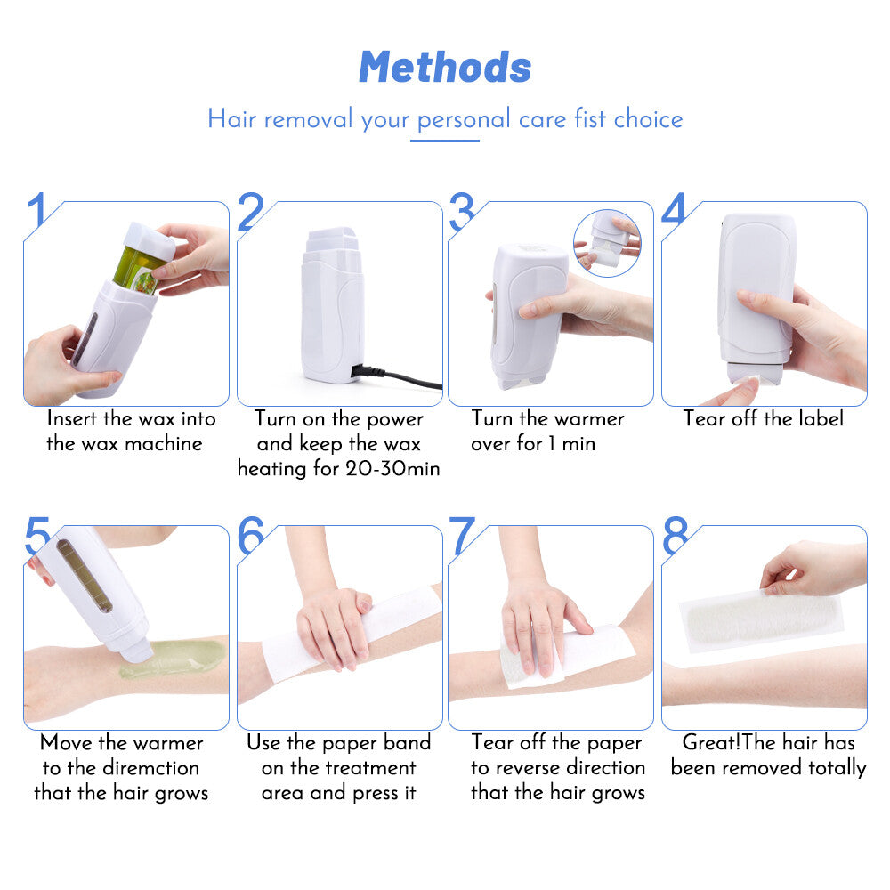 Roll on Depilatory Wax Hot Wax Warmer Heater Cartridge Hair Removal Waxing Kit
