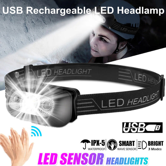 LED Headlamp USB Rechargeable Flashlight Waterproof Head Lamp Torch Camping USA