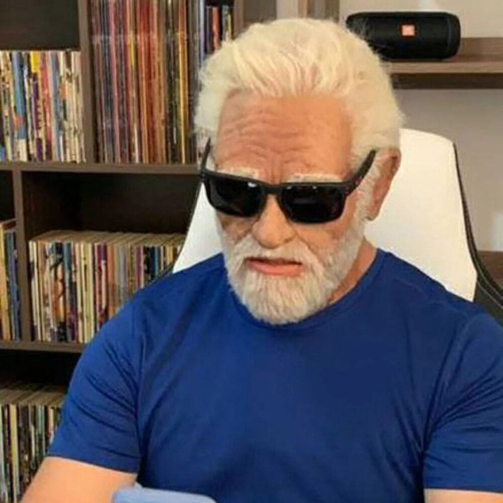 Realistic Halloween Latex Human Wrinkle Face Mask Old Man Full Head Headwear US