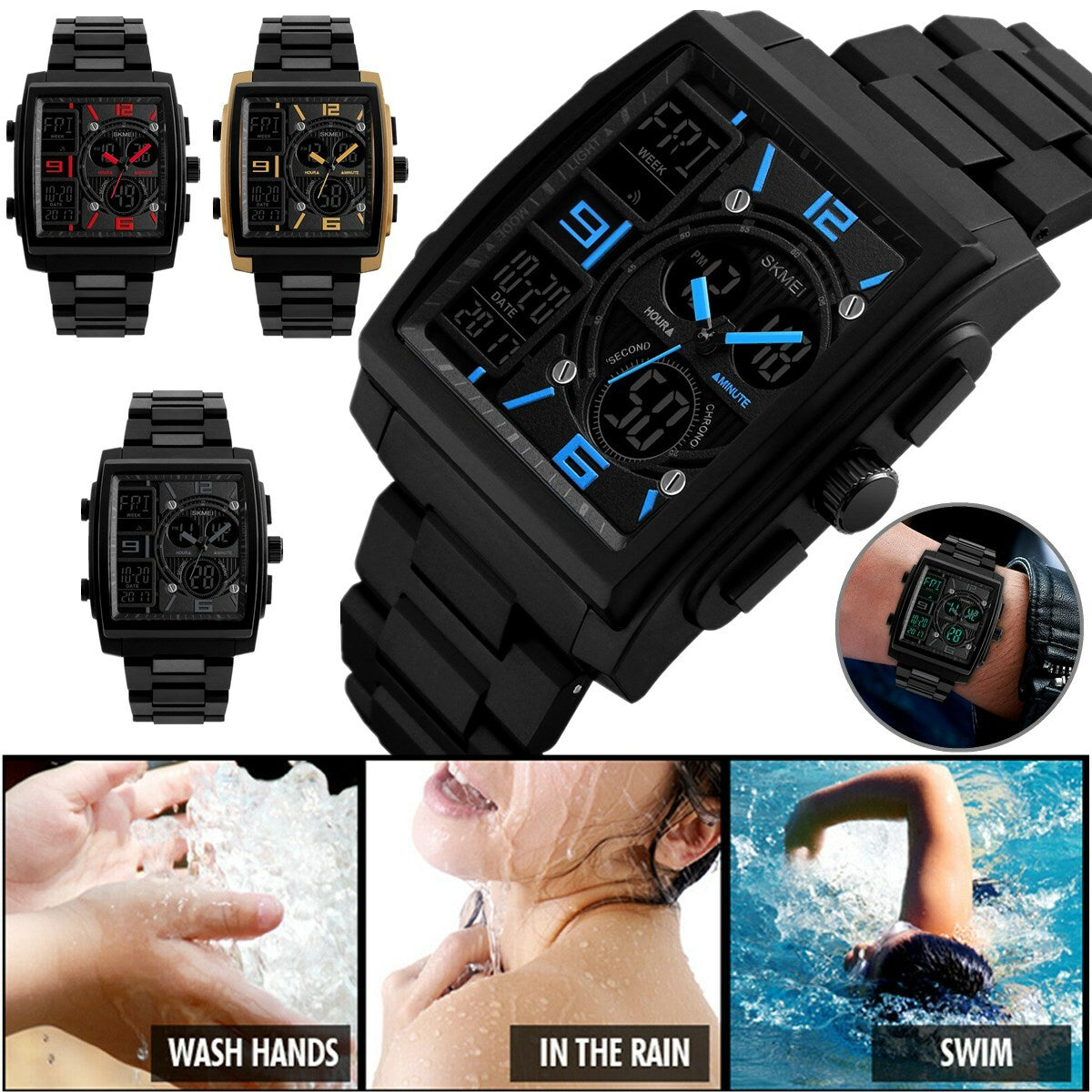 Chronograph Men'S Digital Army Military Sport Quartz Analog Waterproof Watch US