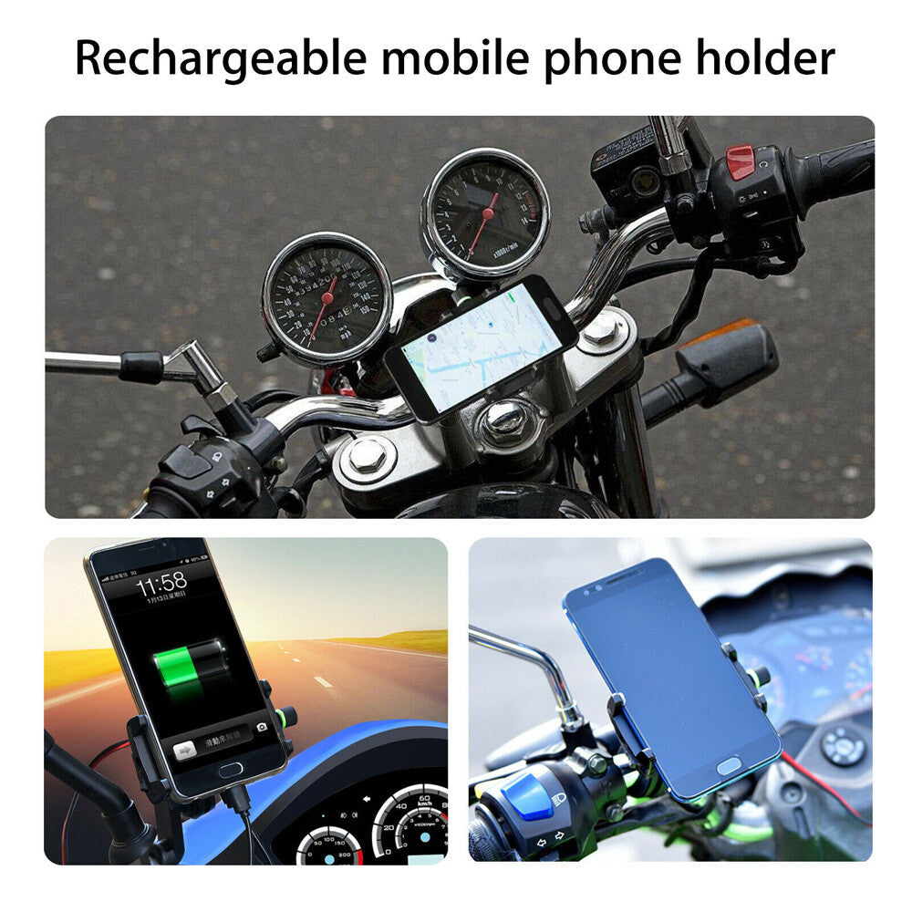 Motorcycle Cell Phone Handlebar Mount Holder USB Charger with Switch Universal