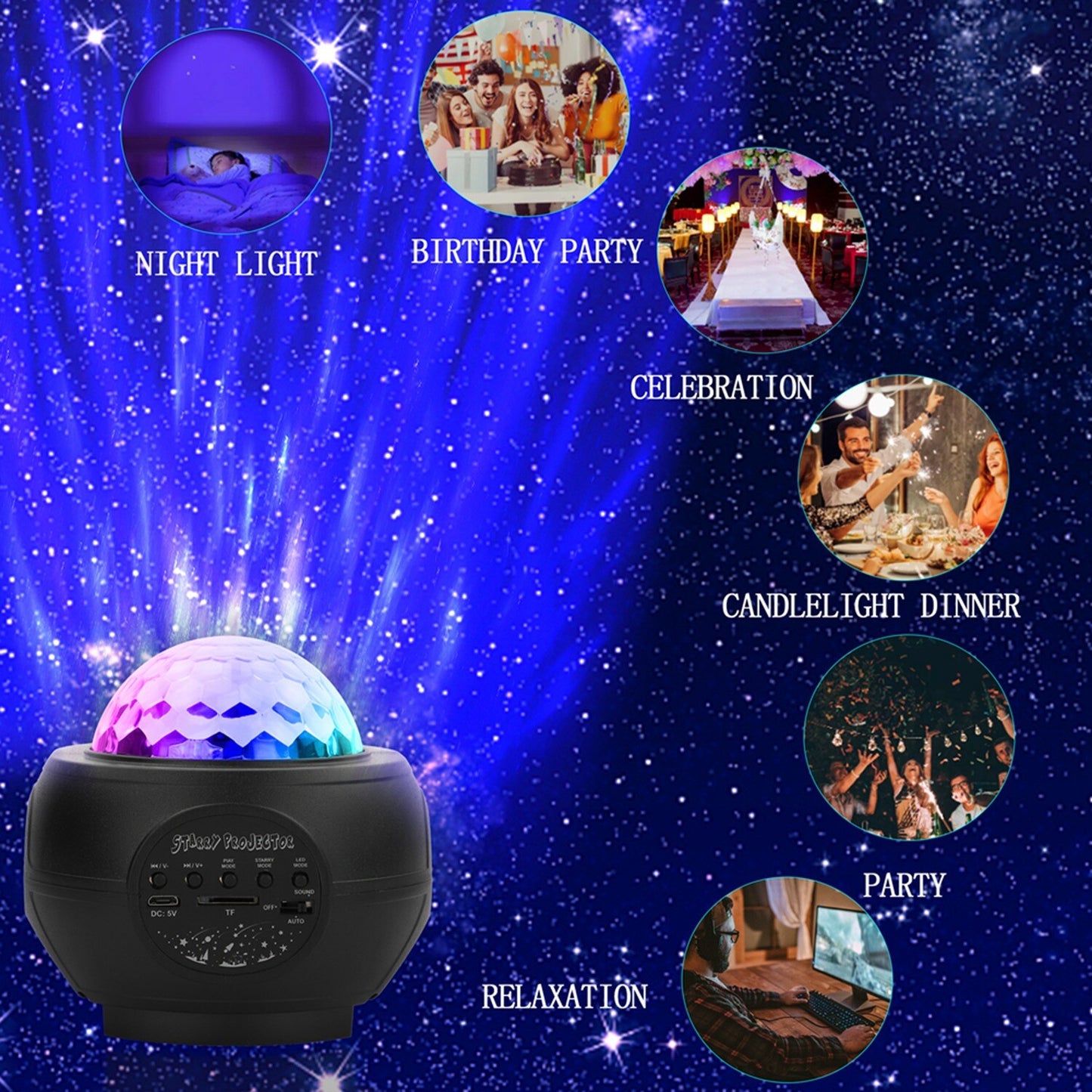 Galaxy Projector Starry Sky Night Light Ocean Star Party Speaker LED Lamp Remote