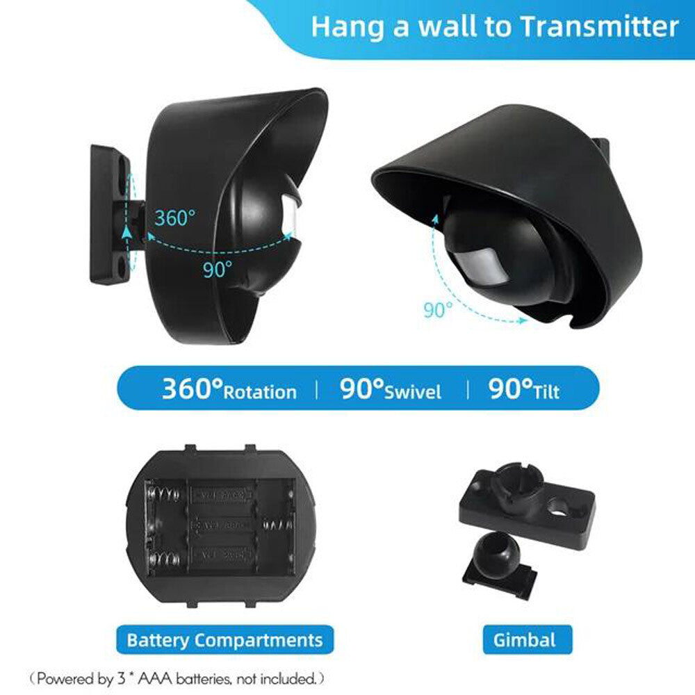 H2C8 Waterproof 656Ft Wireless Driveway Alarm Motion Sensor Alarm Indoor Outdoor