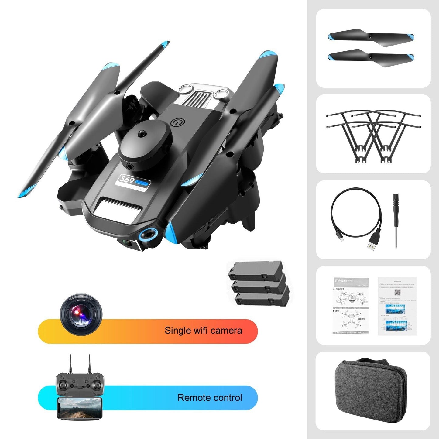 RC Drone Quadcopter 8K HD Dual Camera GPS Wifi FPV Foldable + 3 Batteries 2023