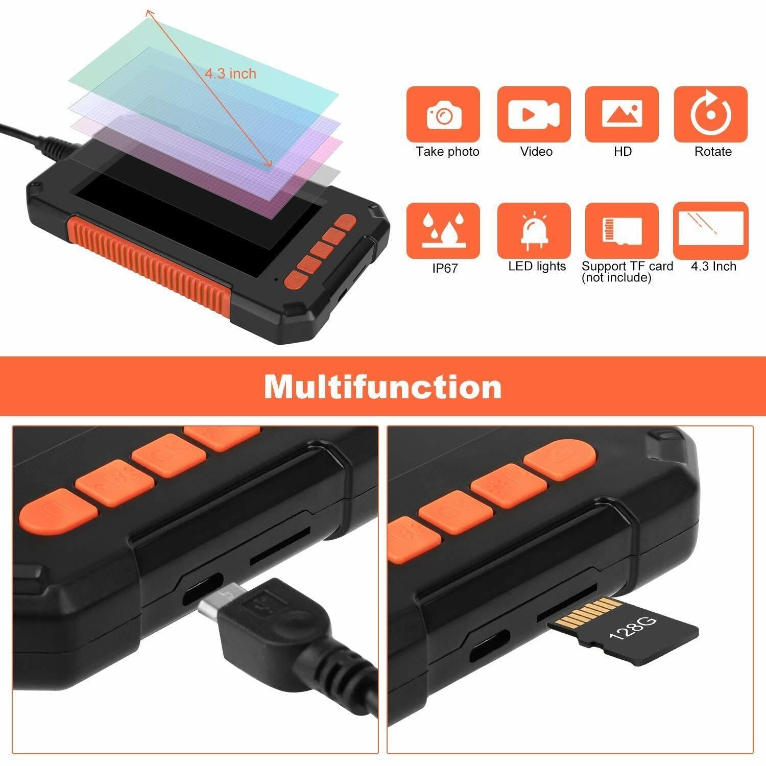 Industrial Endoscope Camera 1080P HD 4.3'' Screen Borescope Inspection Camera US