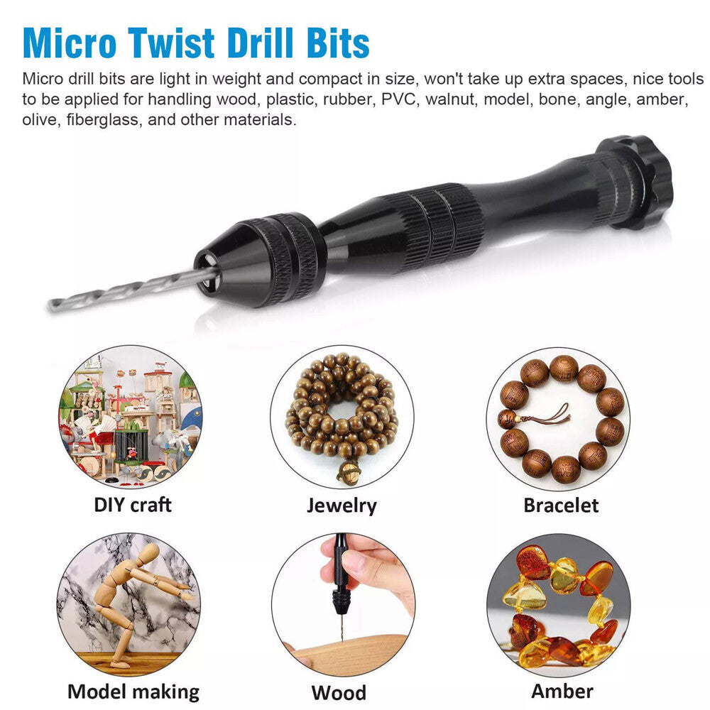 59 PCS Twist Drill Bits Set Mini Micro Hand Rotary Precision Pin Vise Tools Kit