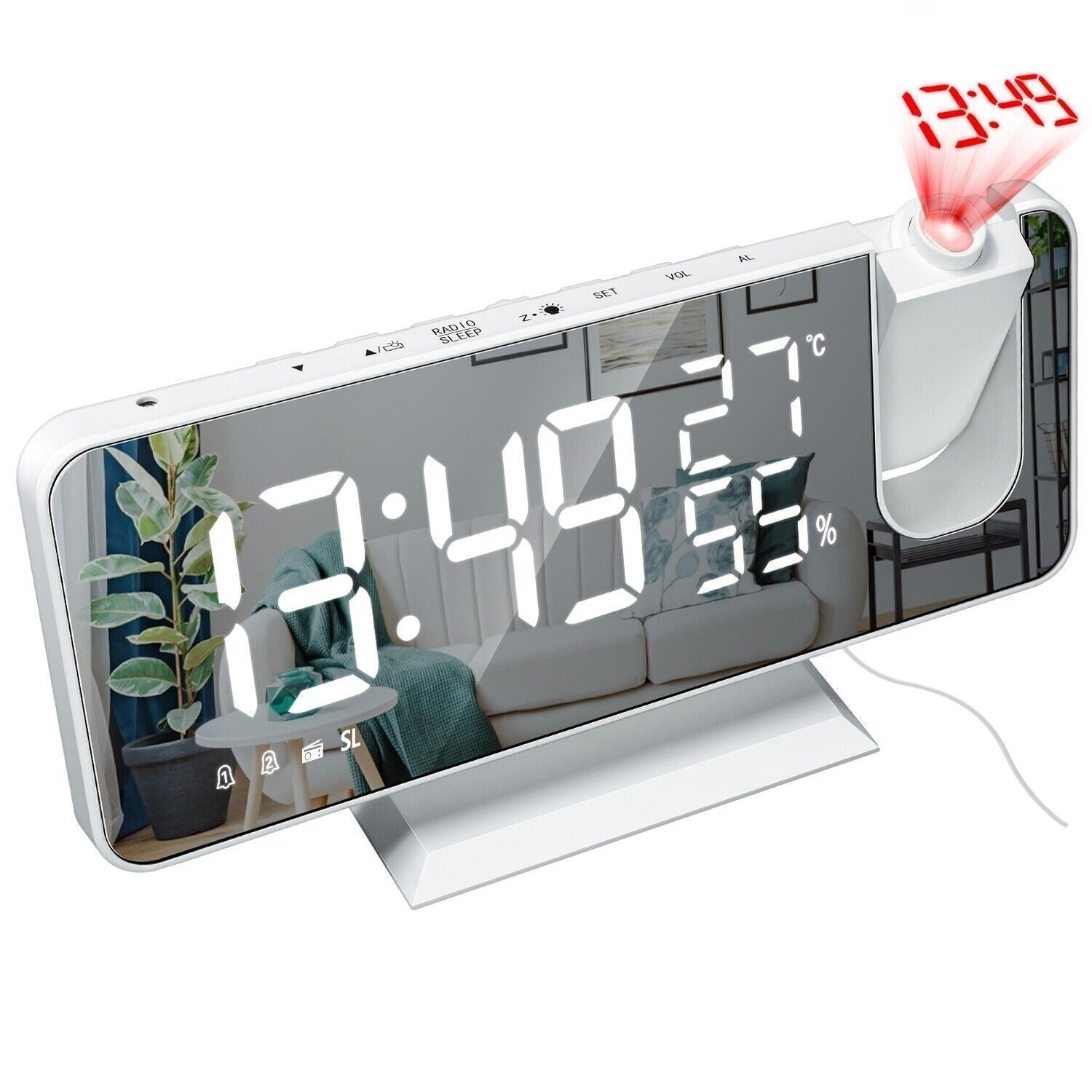 7.5" LED Digital Projector Projection Snooze Dual Alarm Clock FM Radio Timer USB