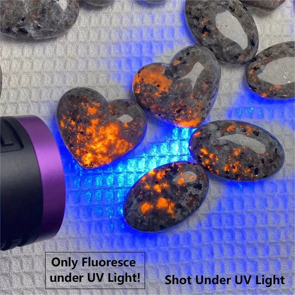 Natural Yooperlite Heart Tumbled Stone UV Reactive Sodalite Gemstone Home Decor