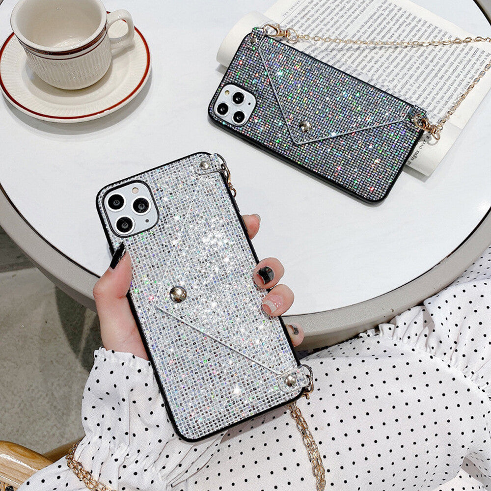 Bling Glitter Card Pocket Case Cover for Iphone 13 12 11 XS Max XR X & Strap US