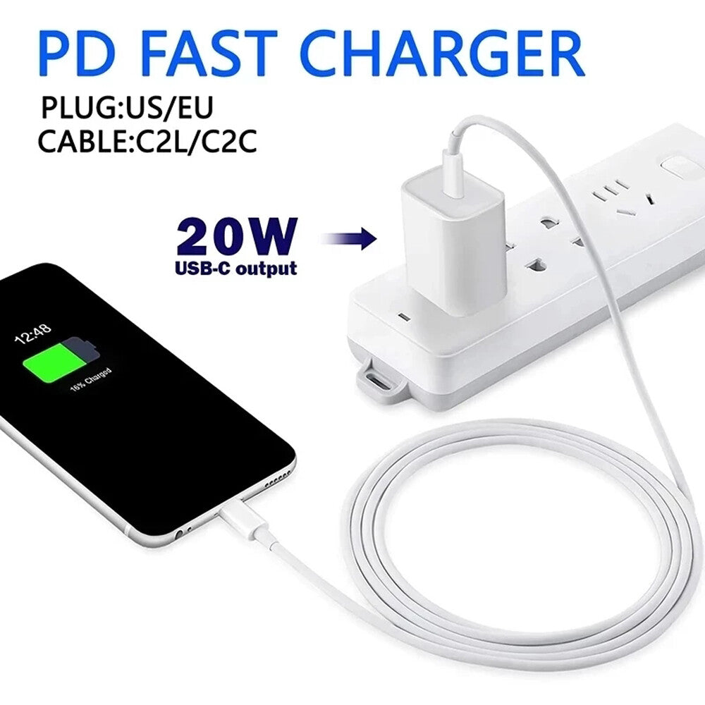 2PCS 20W USB-C Power Adapter Block PD Fast Charger Cable for Iphone 14 13 12 11